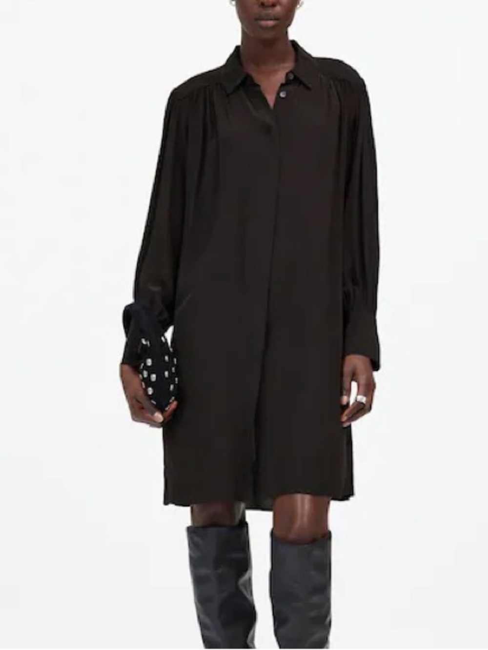 Madewell Relaxed Button-Front Mini Dress Black Medium Minimalist Witchy